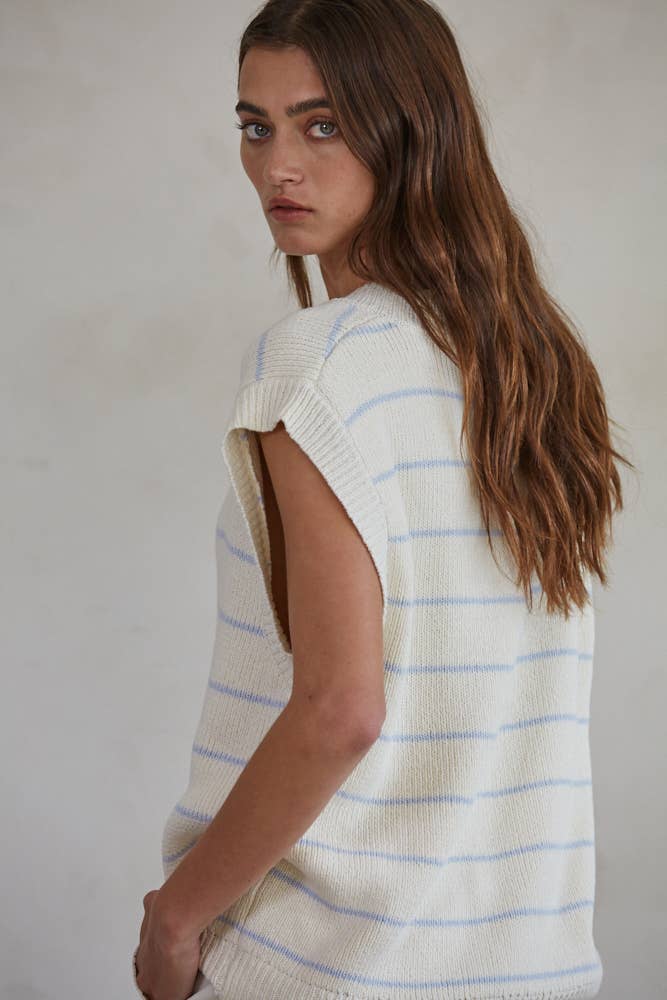 Knit Sweater Striped V-Neck Sleeveless Vest Top