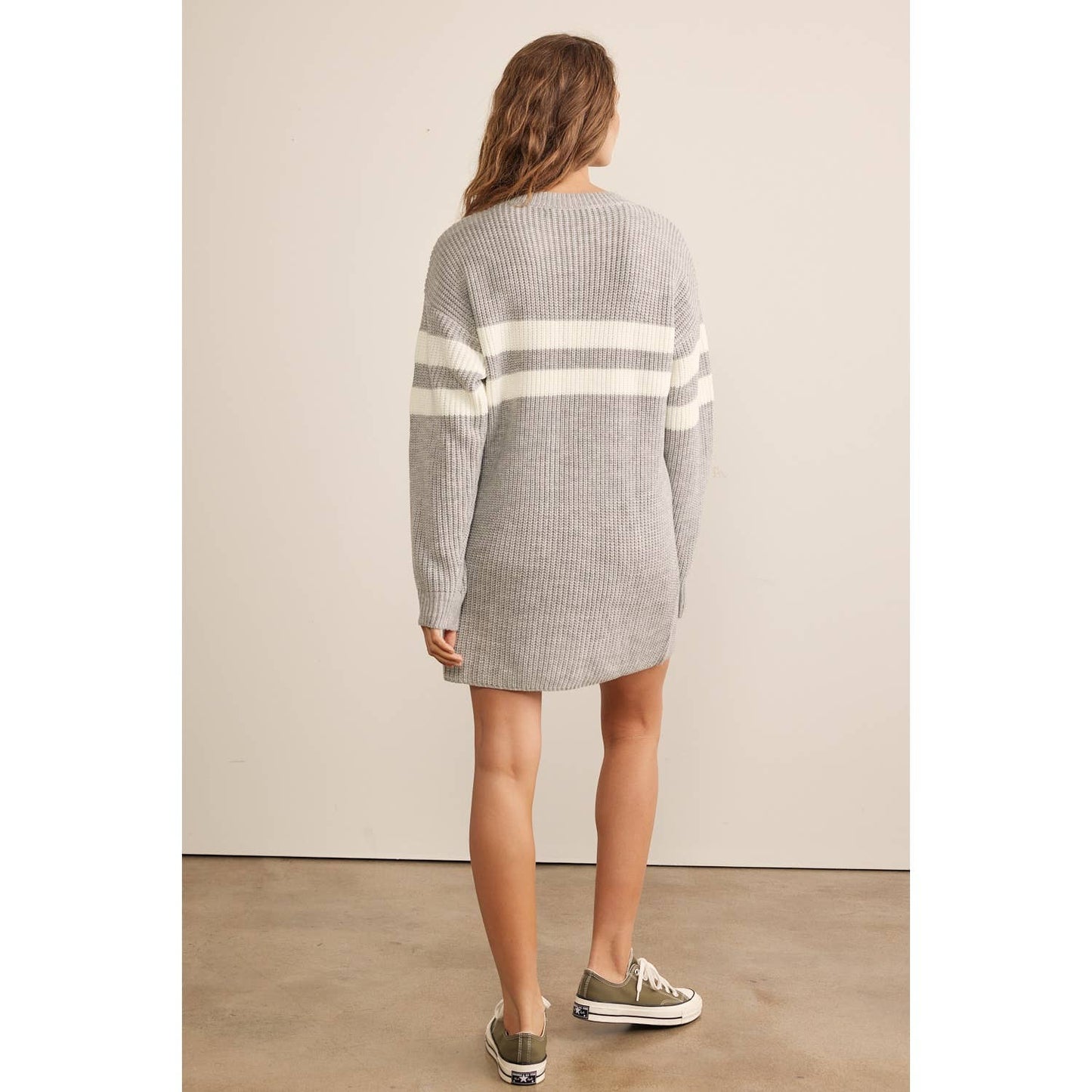 RELAXED FIT STRIPE COLOR BLOCK SWEATER MINI DRESS