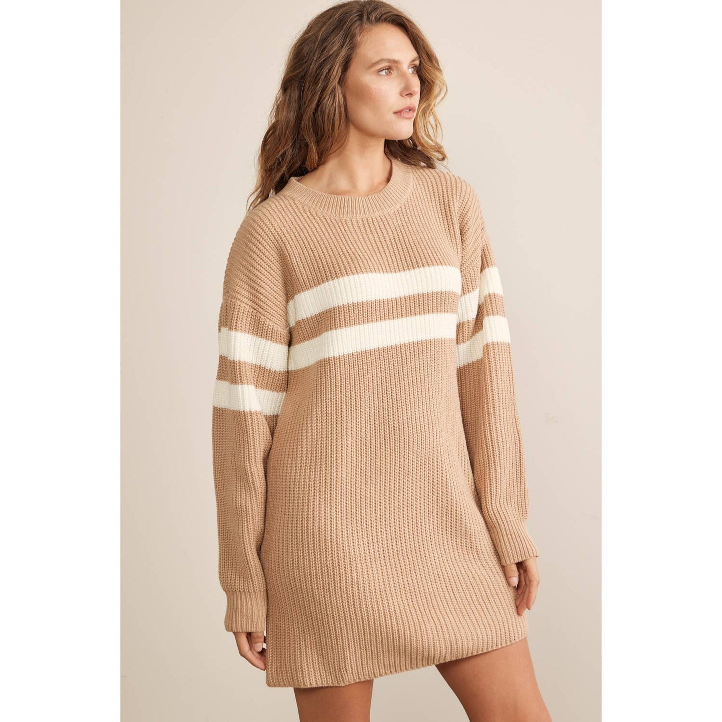 RELAXED FIT STRIPE COLOR BLOCK SWEATER MINI DRESS