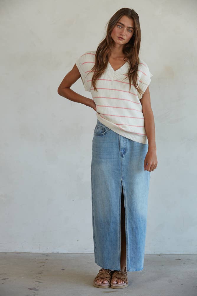 Knit Sweater Striped V-Neck Sleeveless Vest Top