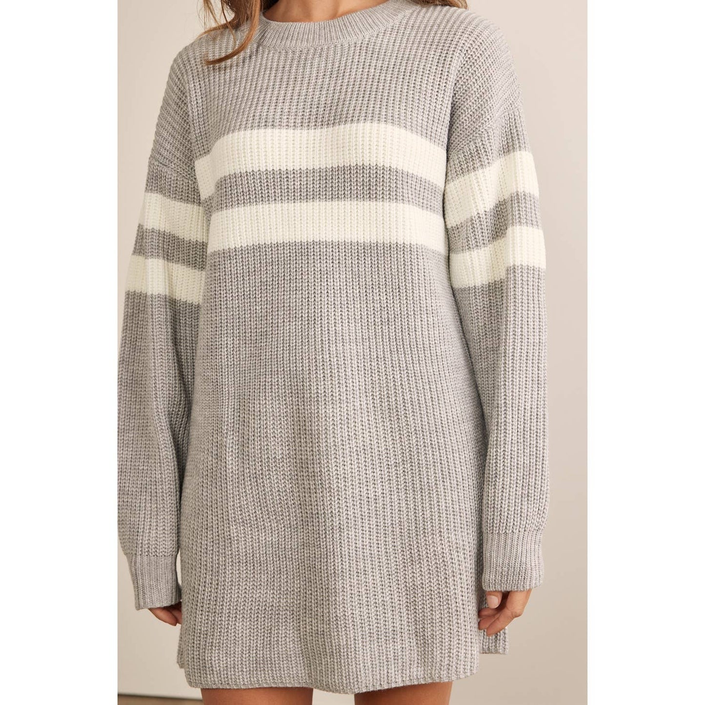 RELAXED FIT STRIPE COLOR BLOCK SWEATER MINI DRESS