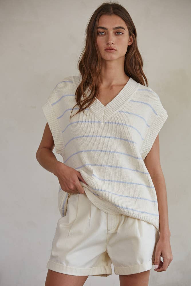 Knit Sweater Striped V-Neck Sleeveless Vest Top