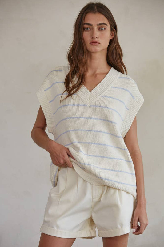 Knit Sweater Striped V-Neck Sleeveless Vest Top